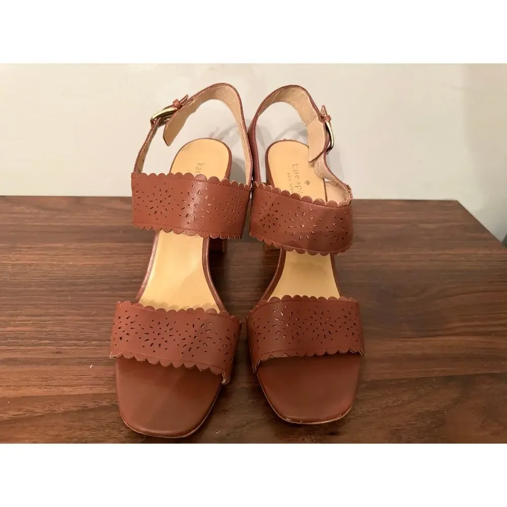 Kate Spade NY Paula Laser Cut Women's Brown Leather Dress Sandal Block Heel 11M